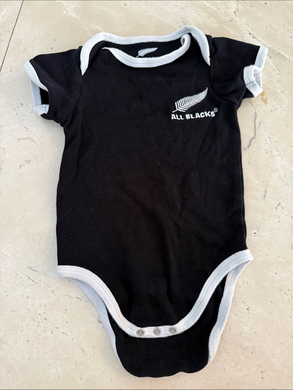 All Blacks Rugby Black and White Baby One-Piece Bodysuit